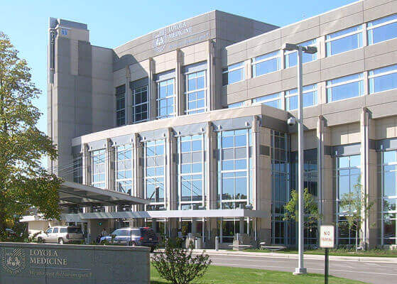 Exterior view of Loyola University Medical Center in Maywood, IL