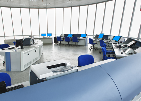 Inside view of an airport control tower