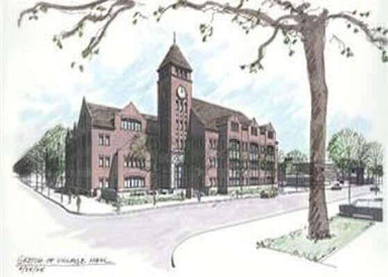 Vintage drawing of the Arlington Heights Municipal Complex