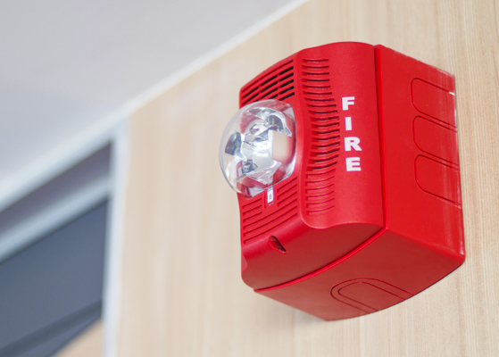 Close up view of a fire alarm