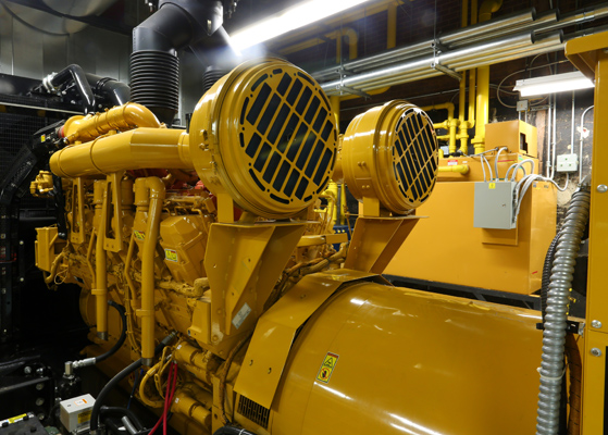 Close up view of a large generator installed at a the Village of Arlington Heights Municipal Complex