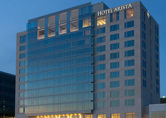 View of the Hotel Arista building in Naperville